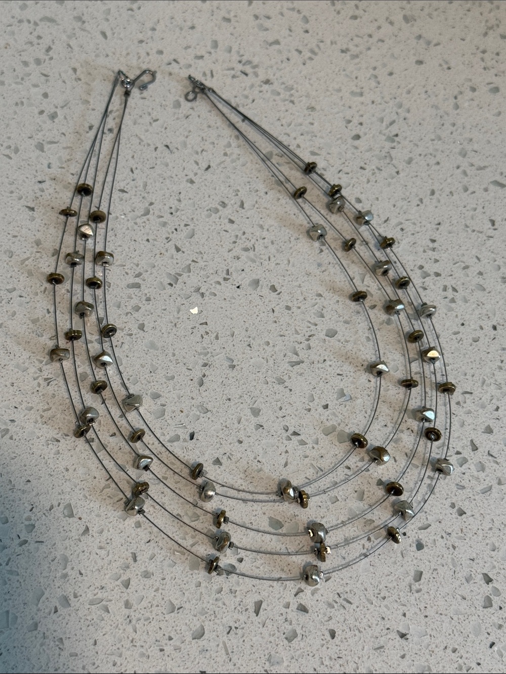 Multi-Strand Silver Bead Necklace - Floating Metallic Tones